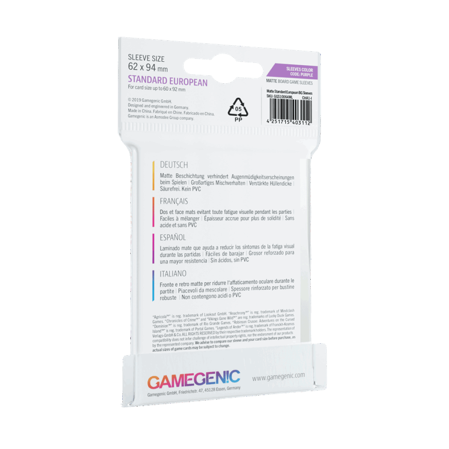Matte Standard European-Sized Sleeves 62x94mm (50) - Imagen 2
